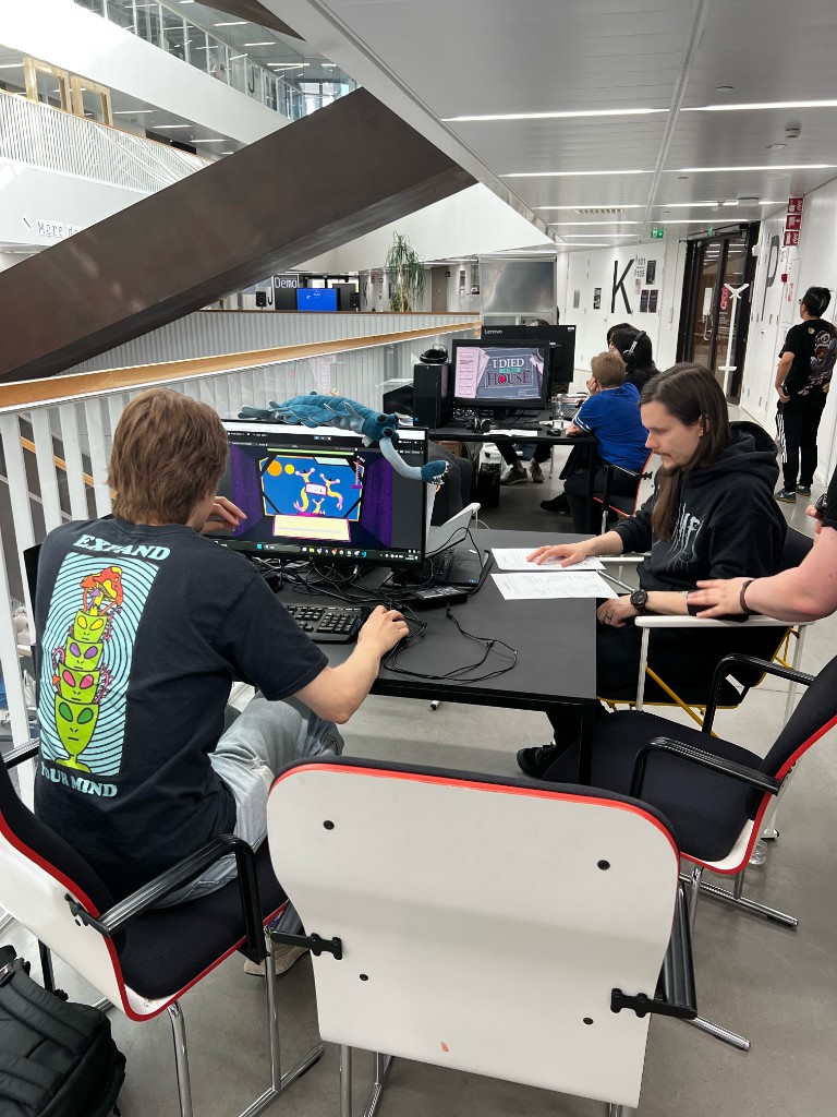 University demo day playtest session with multiple participants